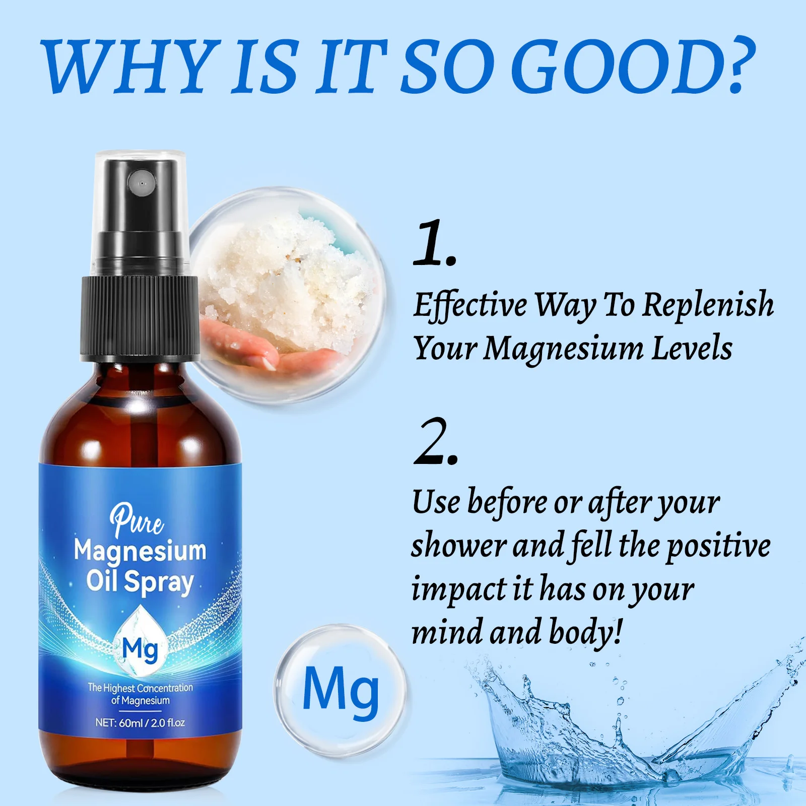 Spray de Aceite de Magnesio 60 - Bath Salts Magnesium reseña y precio