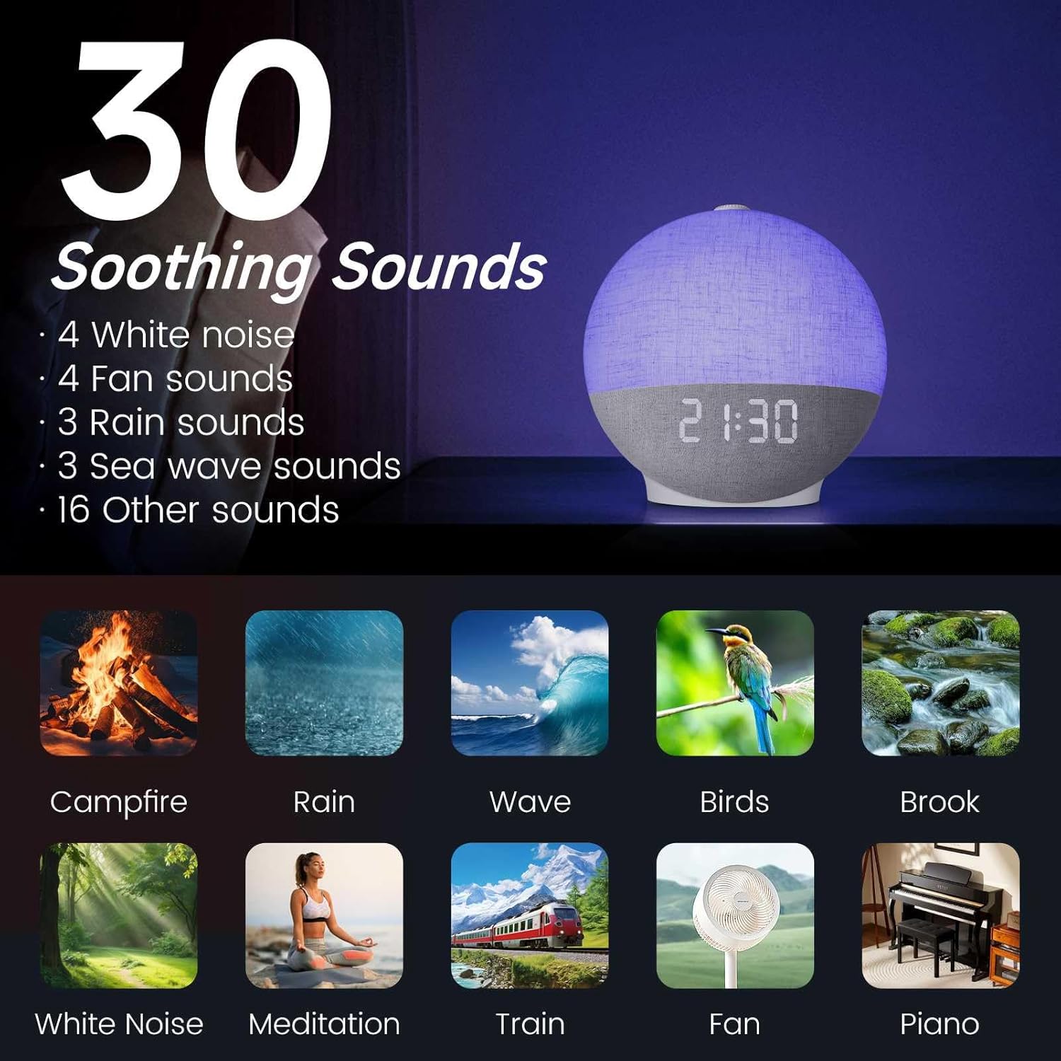 Reloj despertador Sunrise, máq - White Noise Machine Sleep reseña y precio